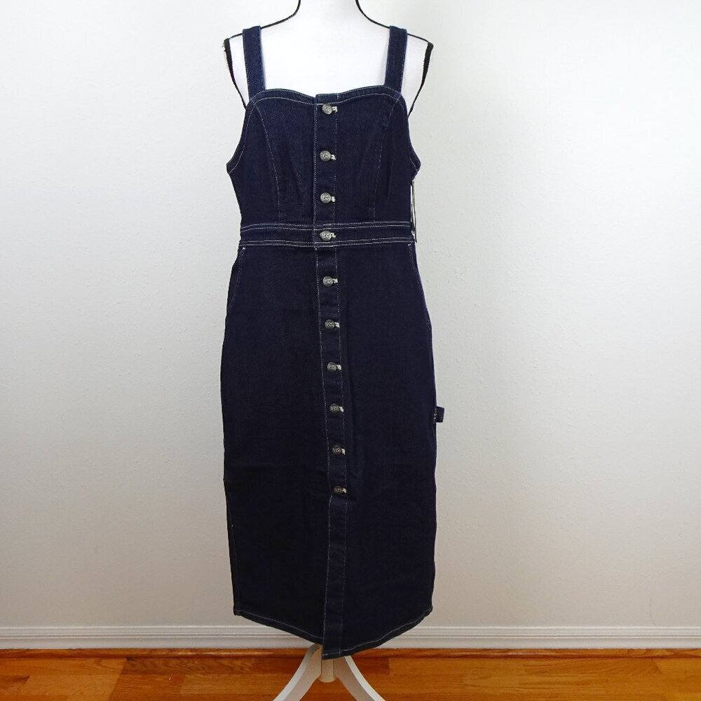 Lee Jeans Women's Overall Dress Blue Size L Denim Jumper Midi Preppy Schoolgirl